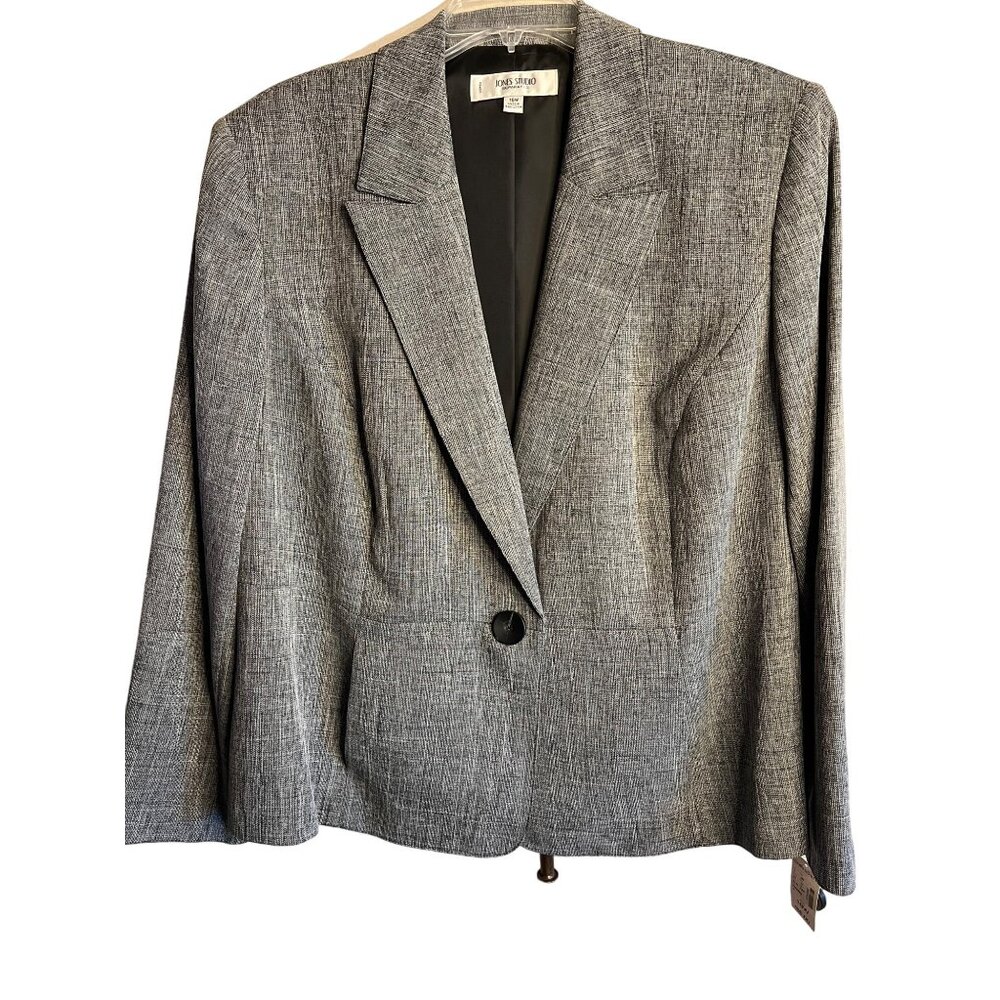 Jones studio separate gray 18 W blazer long sleeve 1 button pocket collar